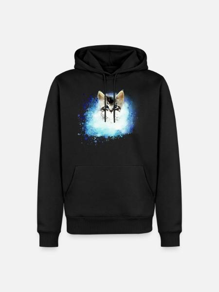 chat ,illustration ,bleu,aquarelle, chat - Sweat à capuche Premium bio Homme - noir