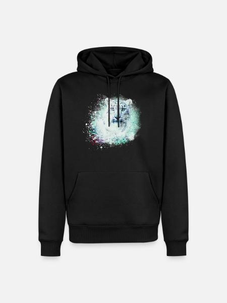 léopard de neige,chat,léopard,vert,chat sauvage - Sweat à capuche Premium bio Homme - noir