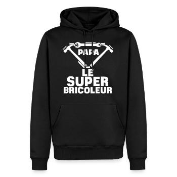 Papa le super bricoleur, idée cadeau humour père - Sweat à capuche Premium bio Homme - noir - Devant - Nico (187cm)