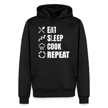 Manger, dormir, cuisiner, répéter - Sweat à capuche Premium bio Homme - noir - Devant - Nico (187cm)