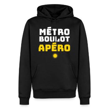 Métro Boulot Apéro Humour Routine Travail Soirée - Sweat à capuche Premium bio Homme - noir - Devant - Nico (187cm)
