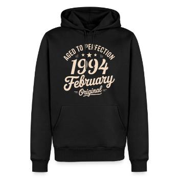Février 1994 - February 1994 - Sweat à capuche Premium bio Homme - noir - Devant - Nico (187cm)
