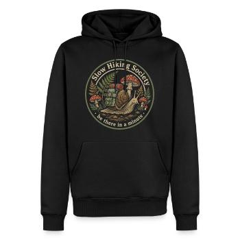 Slow Hiking Society: Wandern in meinem eigenen Tempo - Männer Premium Bio Hoodie - Schwarz - Vorne - Nico (187cm)