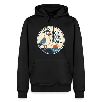 Moin Meer Möwe – Norddeutscher Küsten Spruch - Männer Premium Bio Hoodie - Schwarz - Vorne - Nico (187cm)