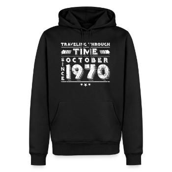 Vintage Zeitreise Geburtstags Design Oktober 1970 - Männer Premium Bio Hoodie - Schwarz - Vorne - Nico (187cm)