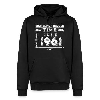 Vintage Zeitreise Geburtstags Design Juni 1961 - Männer Premium Bio Hoodie - Schwarz - Vorne - Nico (187cm)