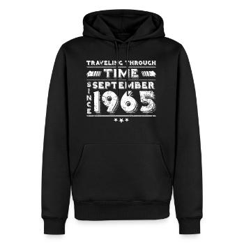 Vintage time travel birthday design September 196 - Men’s Premium Organic Hoodie - black - Front - Nico (187cm)