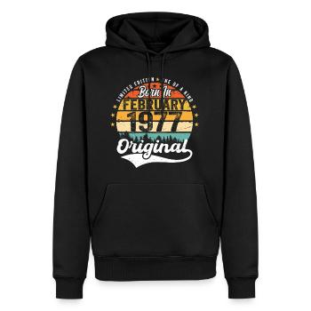 Geboren im Februar 1977 - Geburtstagsgeschenk - Männer Premium Bio Hoodie - Schwarz - Vorne - Nico (187cm)