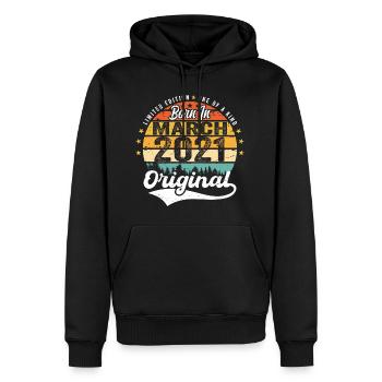 Mars 2021 Vintage Vintage Rétro Anniversaire 2021 - Sweat à capuche Premium bio Homme - noir - Devant - Nico (187cm)