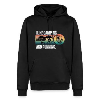 J’aime le camping et la course à pied - Sweat à capuche Premium bio Homme - noir - Devant - Nico (187cm)