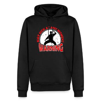 WARNING - May kick at any Moment T-Shirt - Männer Premium Bio Hoodie - Schwarz - Vorne - Nico (187cm)