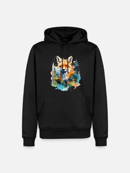 Aquarell Fuchs, Fuchs, Hipster - Männer Premium Bio Hoodie - Schwarz