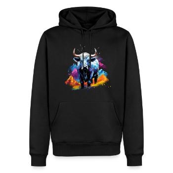 Eringer, vache d'hérens suisse - Sweat à capuche Premium bio Homme - noir - Devant - Nico (187cm)