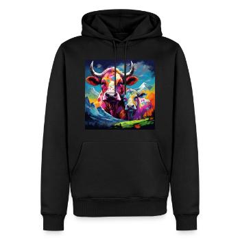Kuh - Männer Premium Bio Hoodie - Schwarz - Vorne - Nico (187cm)