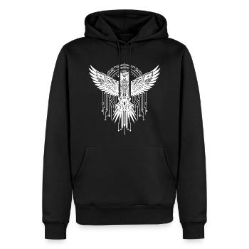 ADLER GREIFVOGEL CYBER MECHANISCH FUTURISTISCH - Männer Premium Bio Hoodie - Schwarz - Vorne - Nico (187cm)
