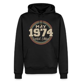 Mai 1974 Vintage Nées En Mai 1974 Anniversaire - Sweat à capuche Premium bio Homme - noir - Devant - Nico (187cm)