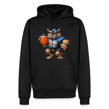 Eule Rugby - Männer Premium Bio Hoodie - Schwarz - Vorne - Nico (187cm)