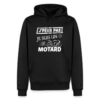 j peux pas j ai moto - Sweat à capuche Premium bio Homme - noir - Devant - Nico (187cm)