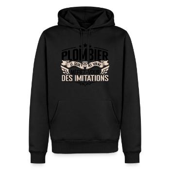 Plombier cadeau Plombier le vrai Plombier - Sweat à capuche Premium bio Homme - noir - Devant - Nico (187cm)