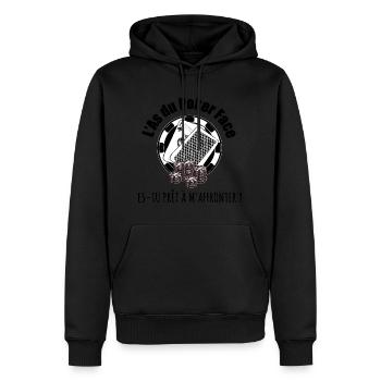 T-shirt L'As du Poker Face - Sweat à capuche Premium bio Homme - noir - Devant - Nico (187cm)