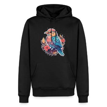 Fleurs d’oiseaux - Sweat à capuche Premium bio Homme - noir - Devant - Nico (187cm)