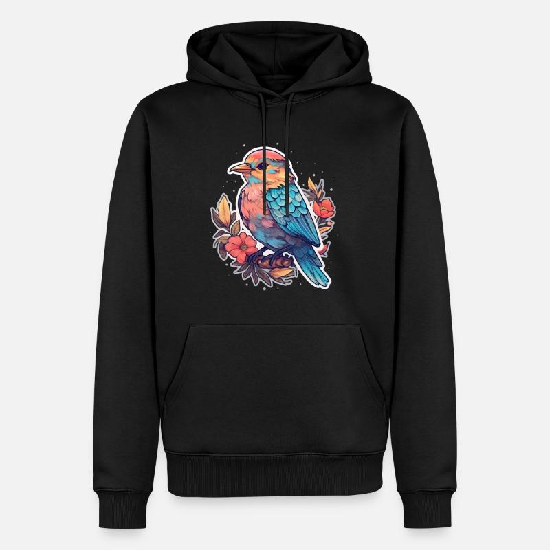 Vogel Blumen - Männer Premium Bio Hoodie - Schwarz