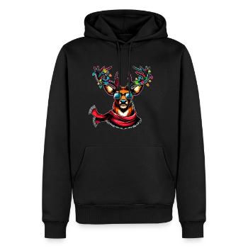 Cool Christmas Reindeer Head with Fairy Lights - Men’s Premium Organic Hoodie - black - Front - Nico (187cm)