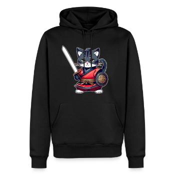 Niedliche Samurai Katze - Männer Premium Bio Hoodie - Schwarz - Vorne - Nico (187cm)