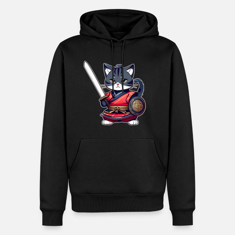 Niedliche Samurai Katze - Männer Premium Bio Hoodie - Schwarz