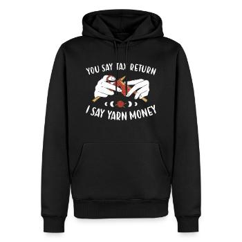 Vous dites déclaration de revenus je dis fil argent tricot - Sweat à capuche Premium bio Homme - noir - Devant - Nico (187cm)