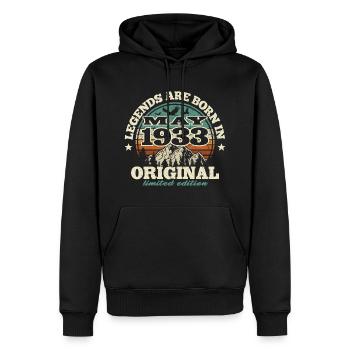 90 ans - légende née en 1933 - Sweat à capuche Premium bio Homme - noir - Devant - Nico (187cm)