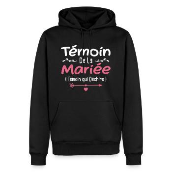 Témoin de la Mariée Témoin qui Déchire - Sweat à capuche Premium bio Homme - noir - Devant - Nico (187cm)