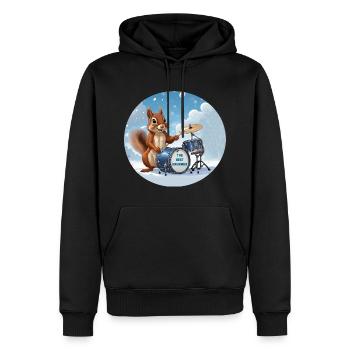 Squirrel plays drums in the snow - Men’s Premium Organic Hoodie - black - Front - Nico (187cm)