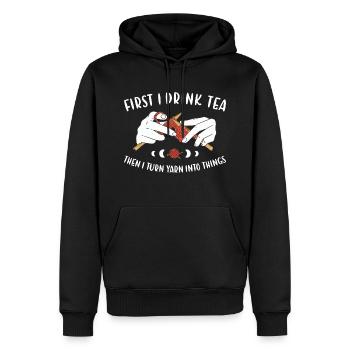 First I Drink Tea Knitting - Men’s Premium Organic Hoodie - black - Front - Nico (187cm)