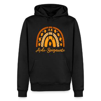 Zum besten aide_soignante | gewählt Bezugsperson - Männer Premium Bio Hoodie - Schwarz - Vorne - Nico (187cm)