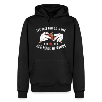 The Best Things In Life Are Made By Hands Knitting - Männer Premium Bio Hoodie - Schwarz - Vorne - Nico (187cm)