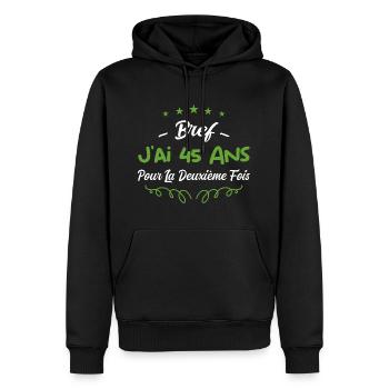 bref j'ai un 45 ans pour la deuxième fois - Sweat à capuche Premium bio Homme - noir - Devant - Nico (187cm)