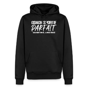 Coach sportif cadeau drôle sport prof - Sweat à capuche Premium bio Homme - noir - Devant - Nico (187cm)