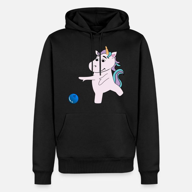 Einhorn spielt Bowling - Männer Premium Bio Hoodie - Schwarz