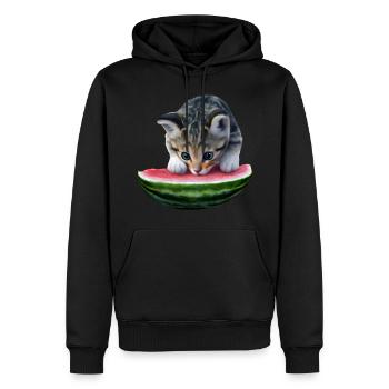 Chat et pastèque - Sweat à capuche Premium bio Homme - noir - Devant - Nico (187cm)