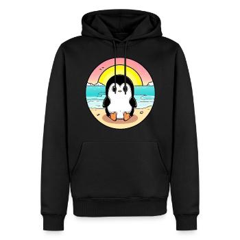 Pingouin de plage au coucher du soleil - Sweat à capuche Premium bio Homme - noir - Devant - Nico (187cm)