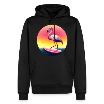Surfing flamingo in sunset - Men’s Premium Organic Hoodie - black - Front - Nico (187cm)