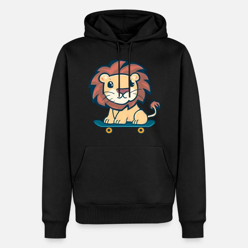 Lion sur skateboard - Sweat à capuche Premium bio Homme - noir