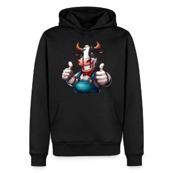 Vache de ferme joyeuse - Sweat à capuche Premium bio Homme - noir - Devant - Nico (187cm)