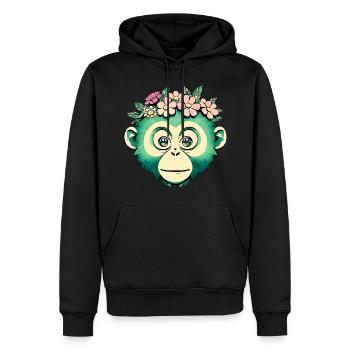 Ami singe fleuri - Sweat à capuche Premium bio Homme - noir - Devant - Nico (187cm)