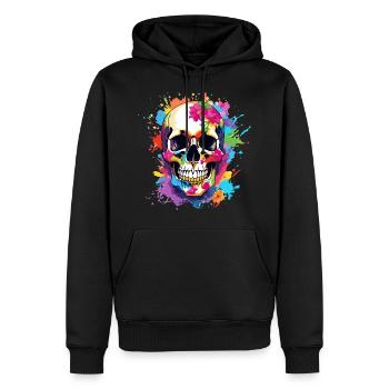 Crâne coloré avec des fleurs - Sweat à capuche Premium bio Homme - noir - Devant - Nico (187cm)