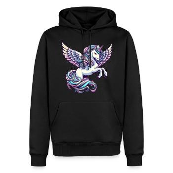 Angel Gliding : Licorne avec des ailes célestes - Sweat à capuche Premium bio Homme - noir - Devant - Nico (187cm)