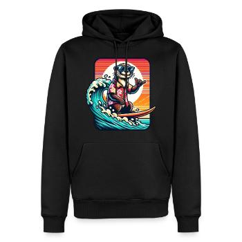 Loutre décontractée sur une planche de surf avec des lunettes de soleil - Sweat à capuche Premium bio Homme - noir - Devant - Nico (187cm)