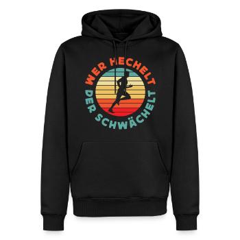 Wer Hechelt Der Schwächelt - Retro Sunset Lustiges - Männer Premium Bio Hoodie - Schwarz - Vorne - Nico (187cm)