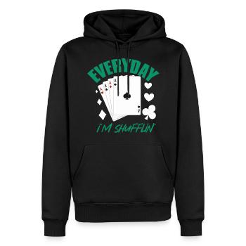 Poker Alltag: Jeden Tag Mische Ich! - Männer Premium Bio Hoodie - Schwarz - Vorne - Nico (187cm)